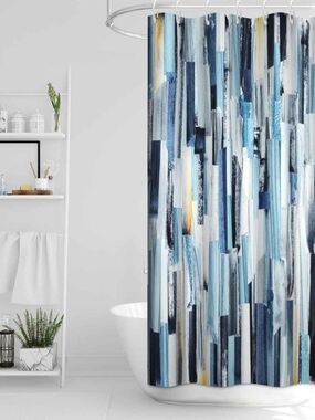 Blue Abstract Stripe Shower Curtain - Contemporary Home Bath